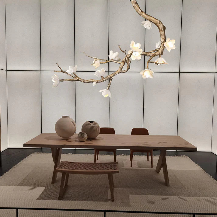 Magnolia Branch & Brass Floral Chandelier