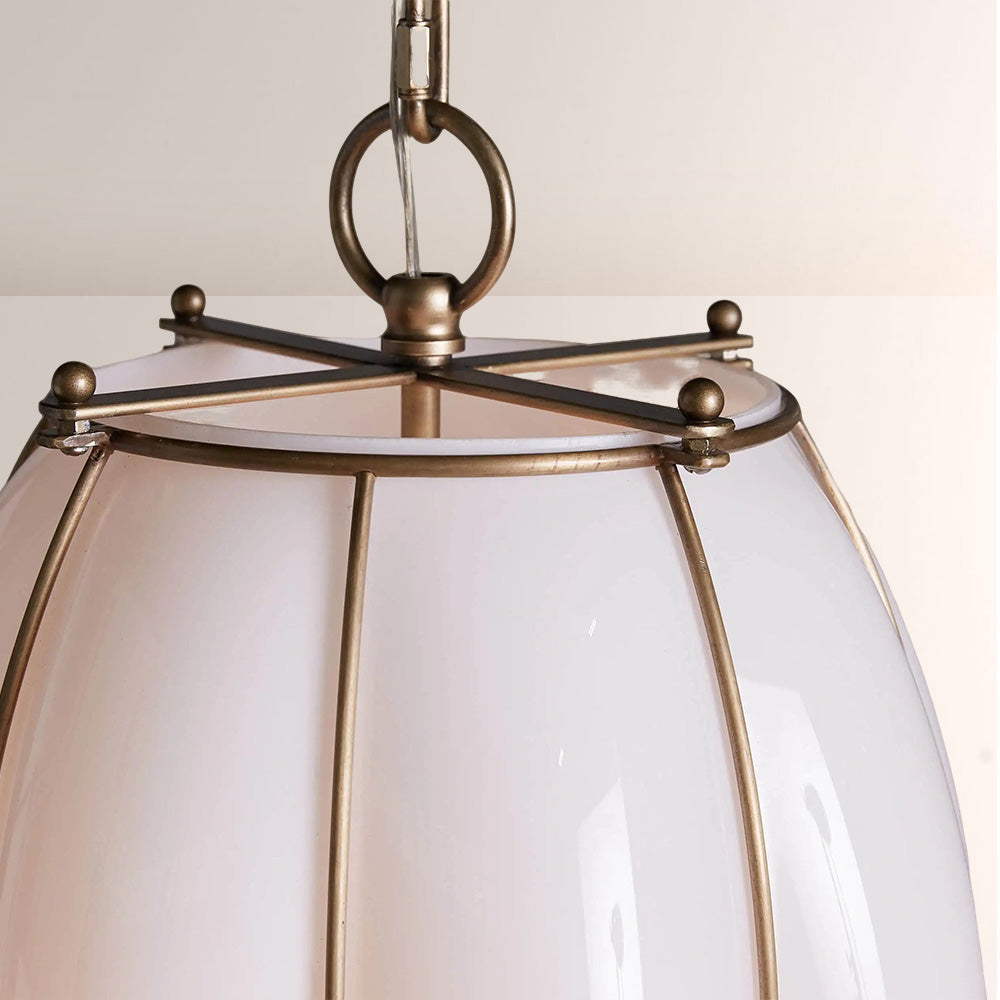 Mara Caged Opal Glass & Brass Large Pendant