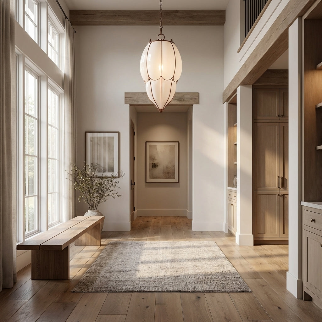 Mara Caged Opal Glass & Brass Large Pendant