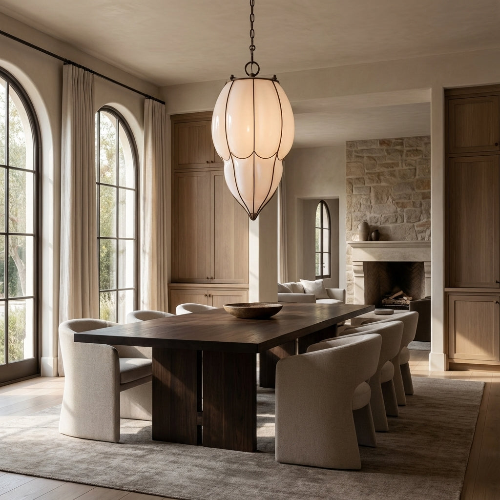 Mara Caged Opal Glass & Brass Large Pendant