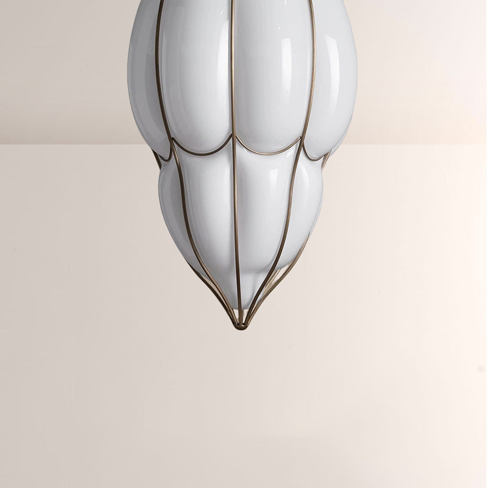 Mara Caged Opal Glass & Brass Large Pendant