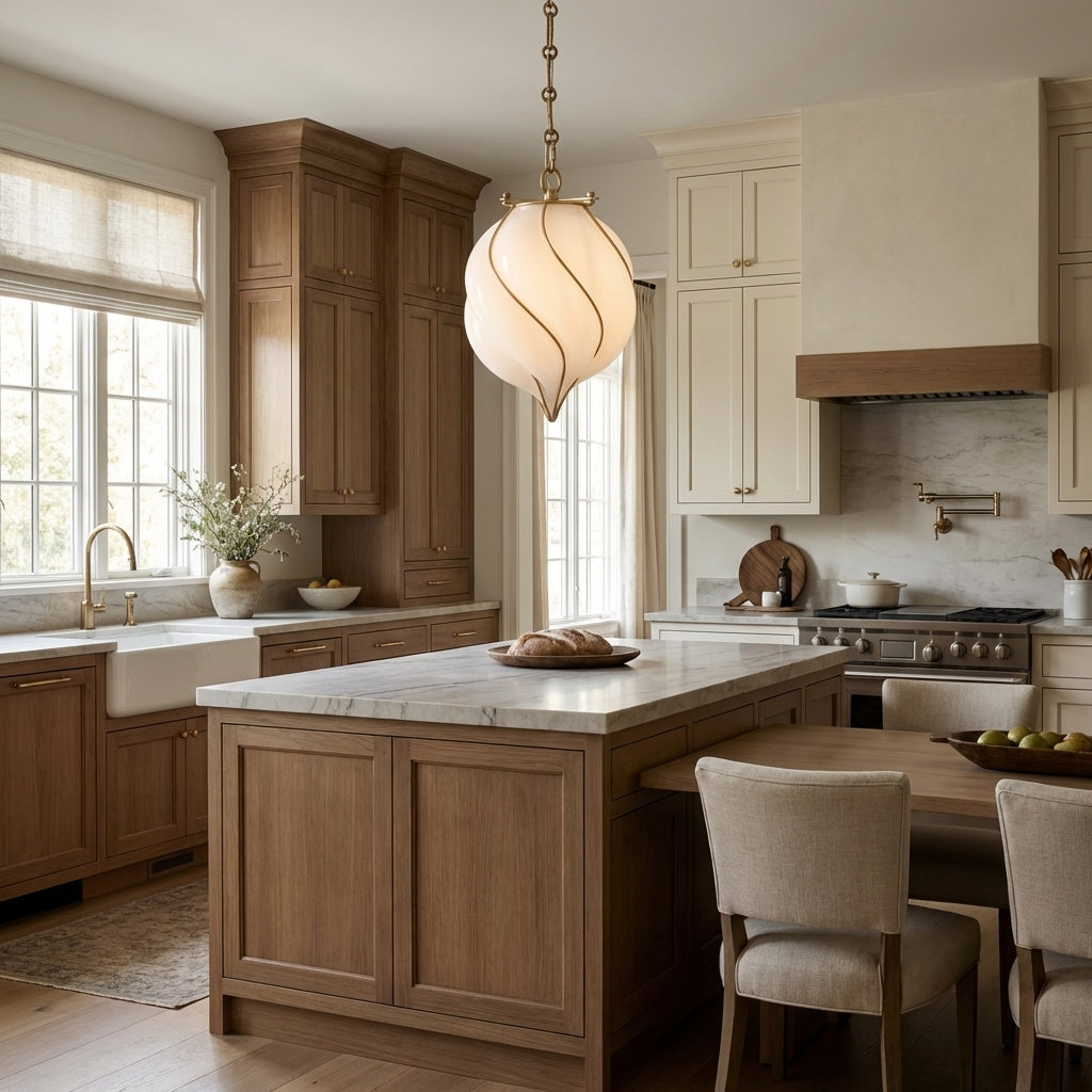 Mara Caged Opal Glass & Brass Small Pendant