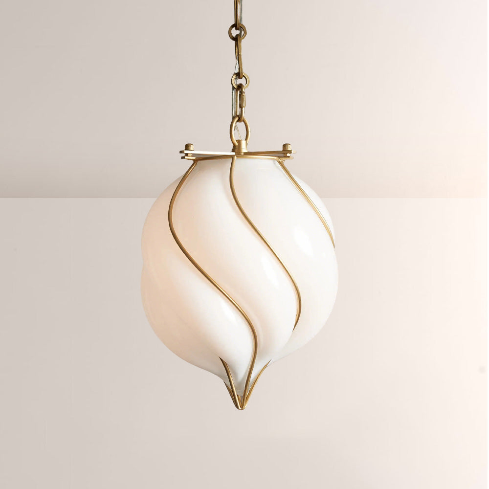 Mara Caged Opal Glass & Brass Small Pendant