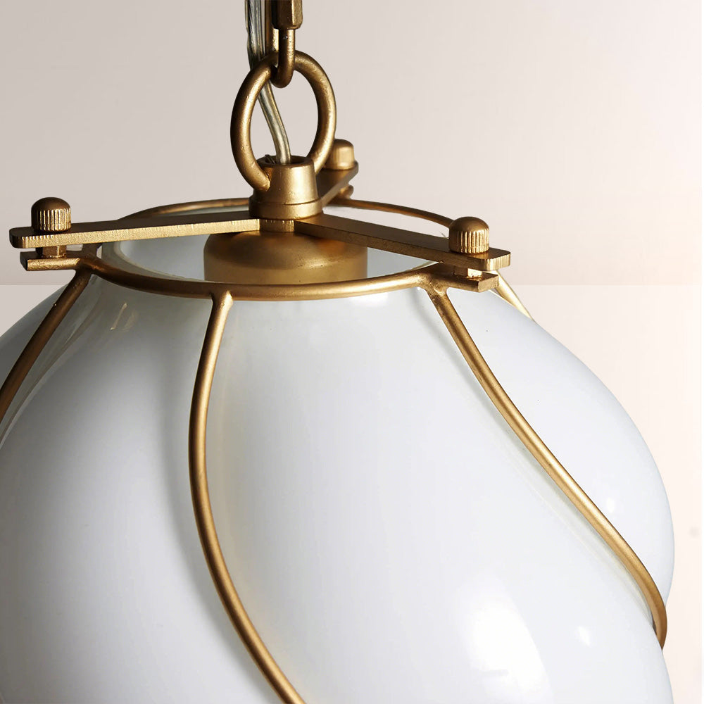 Mara Caged Opal Glass & Brass Small Pendant