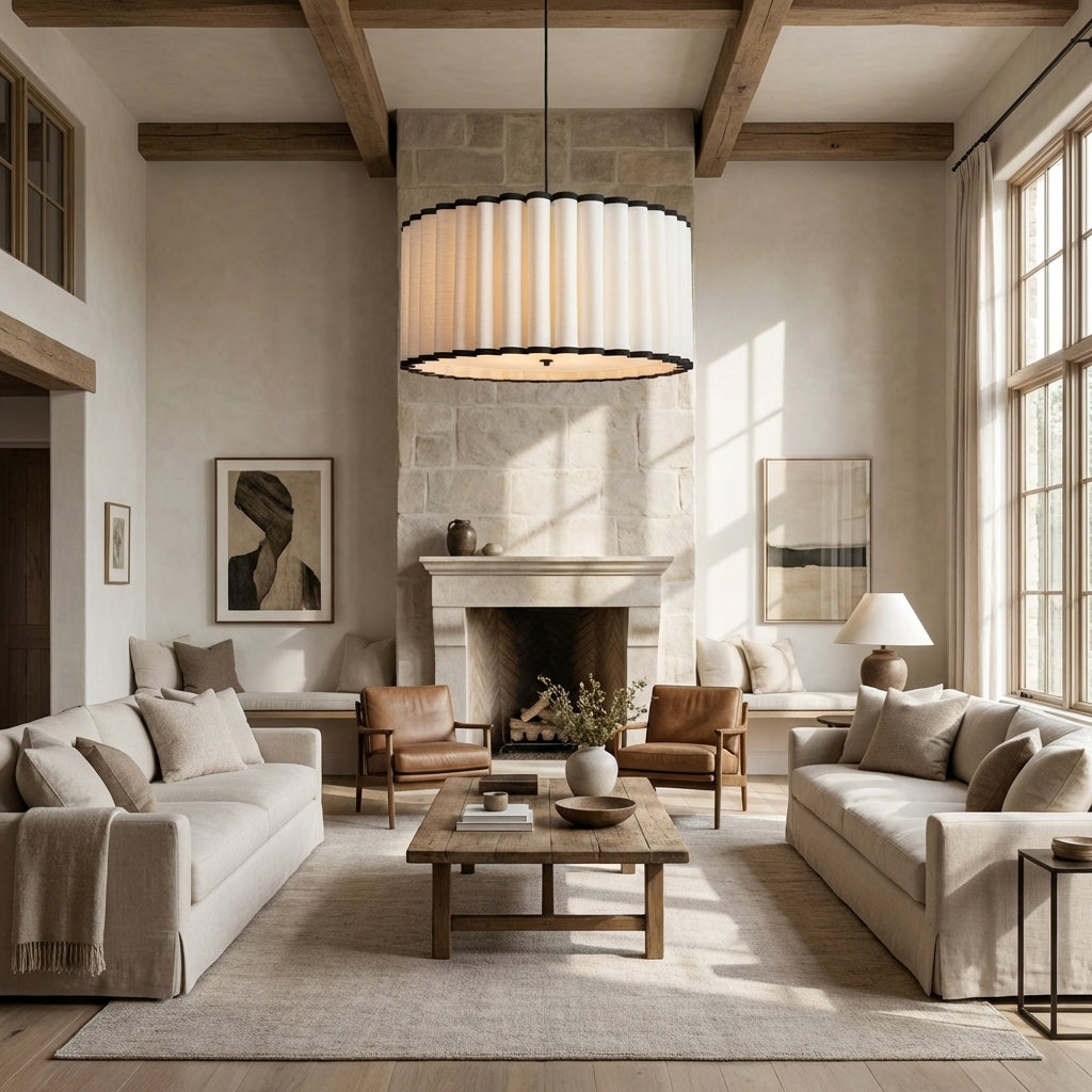 Mara Pleated Linen & Black Trim Pendant