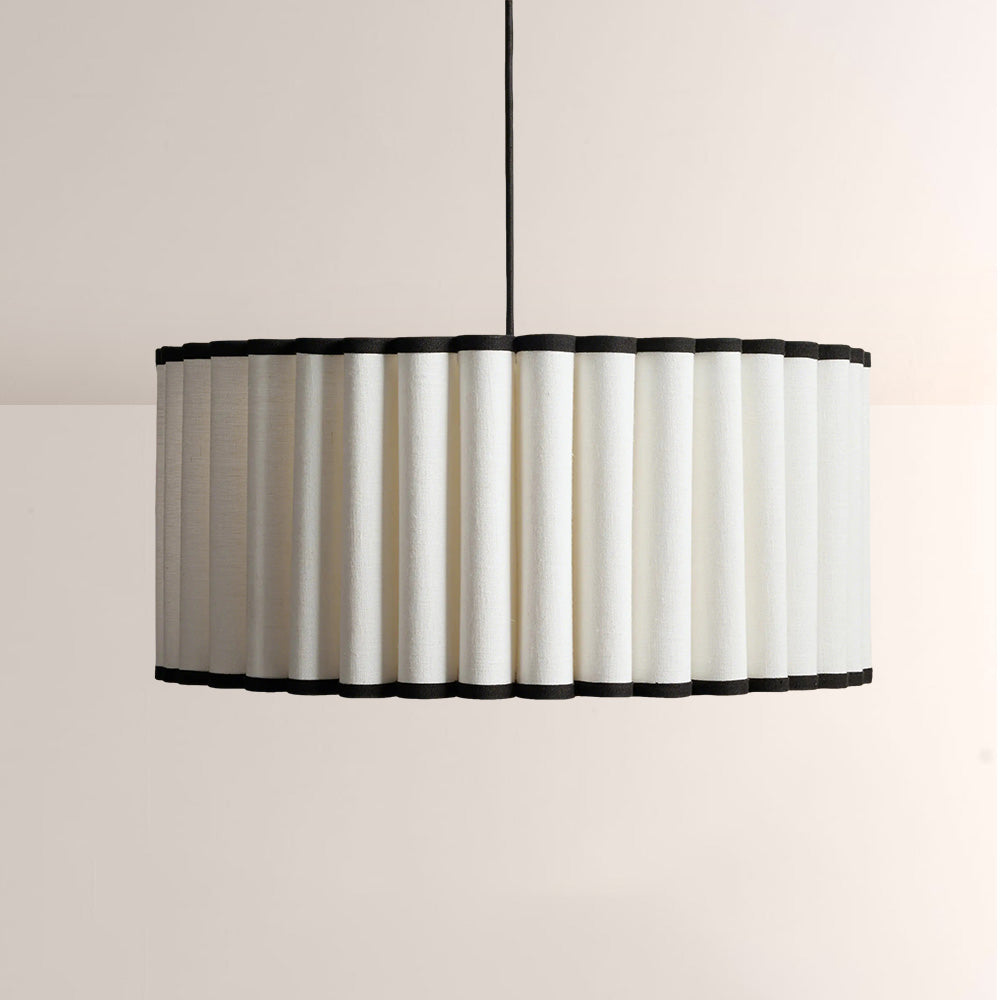 Mara Pleated Linen & Black Trim Pendant