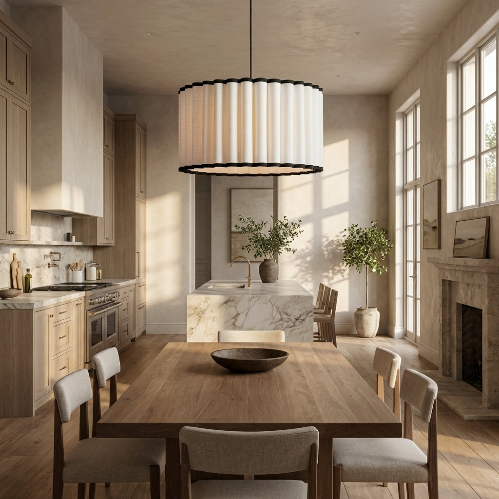 Mara Pleated Linen & Black Trim Pendant