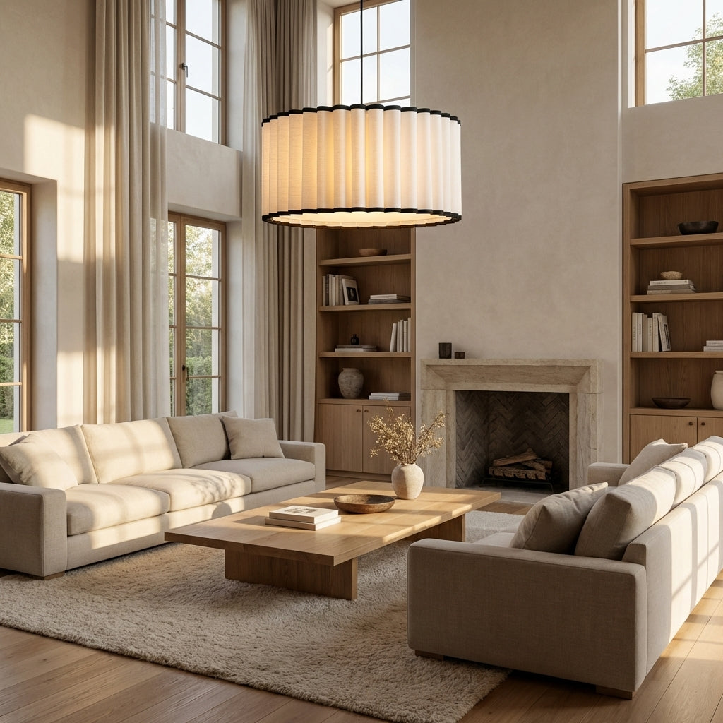 Mara Pleated Linen & Black Trim Pendant