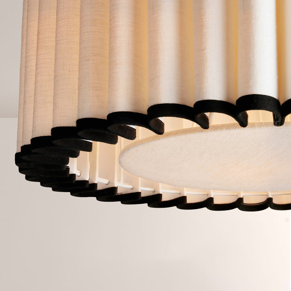 Mara Pleated Linen & Black Trim Pendant