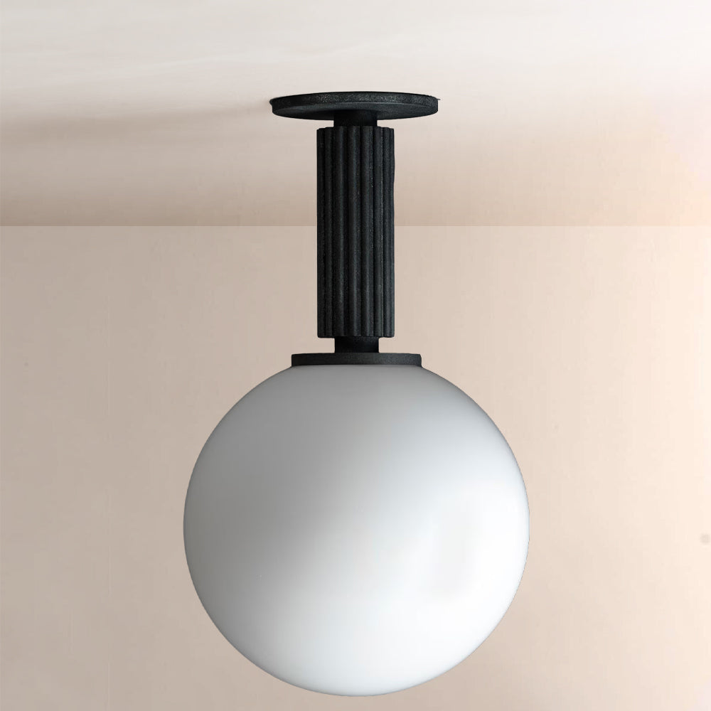 Merlyn Ribbed Black Sphere Glass Flushmount