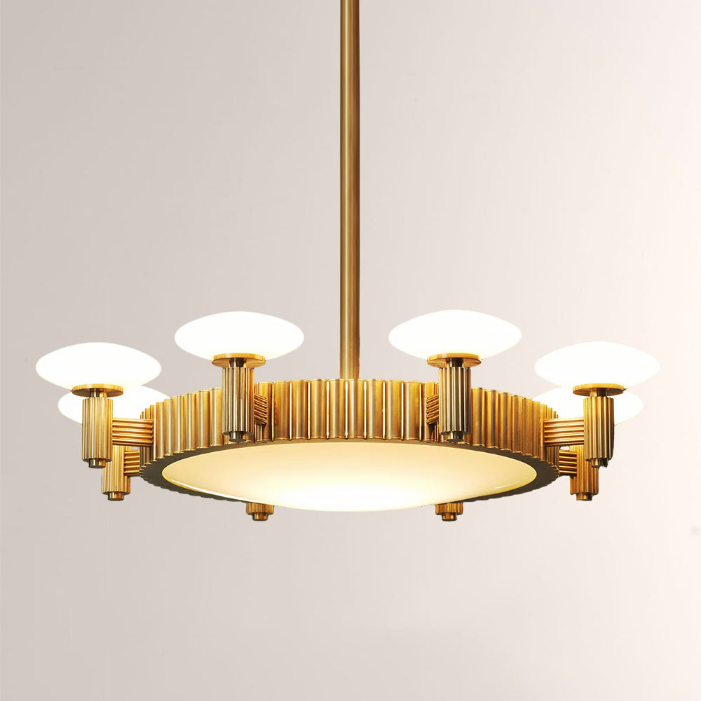 Merlyn Ribbed Brass Opal Glass Chandelier