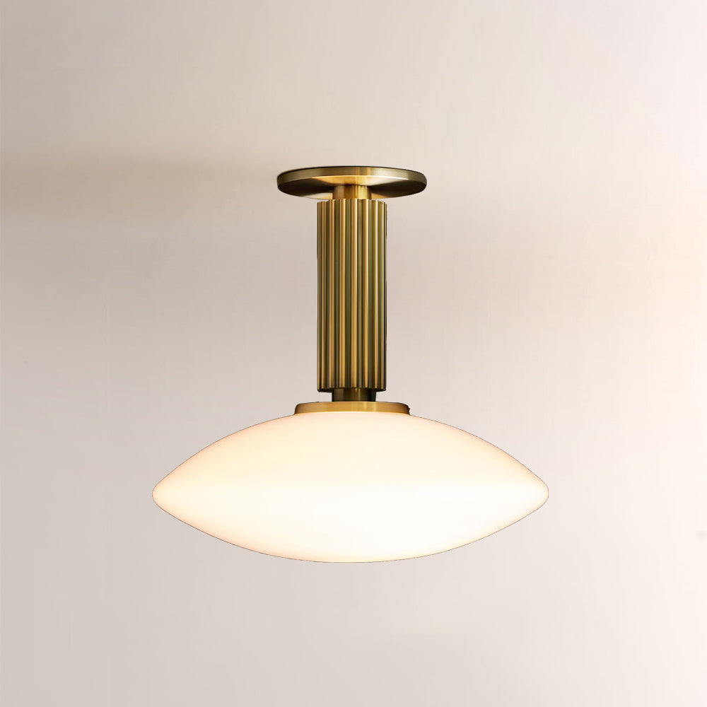 Merlyn Ribbed Brass Opal Glass Flushmount