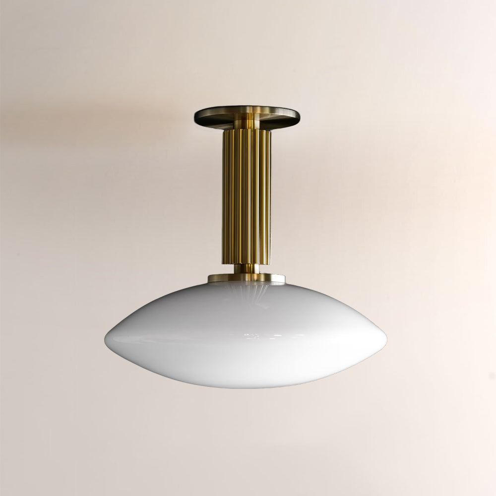 Merlyn Ribbed Brass Opal Glass Flushmount