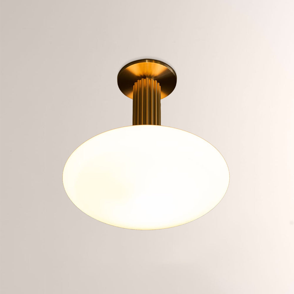 Merlyn Ribbed Brass Opal Glass Flushmount