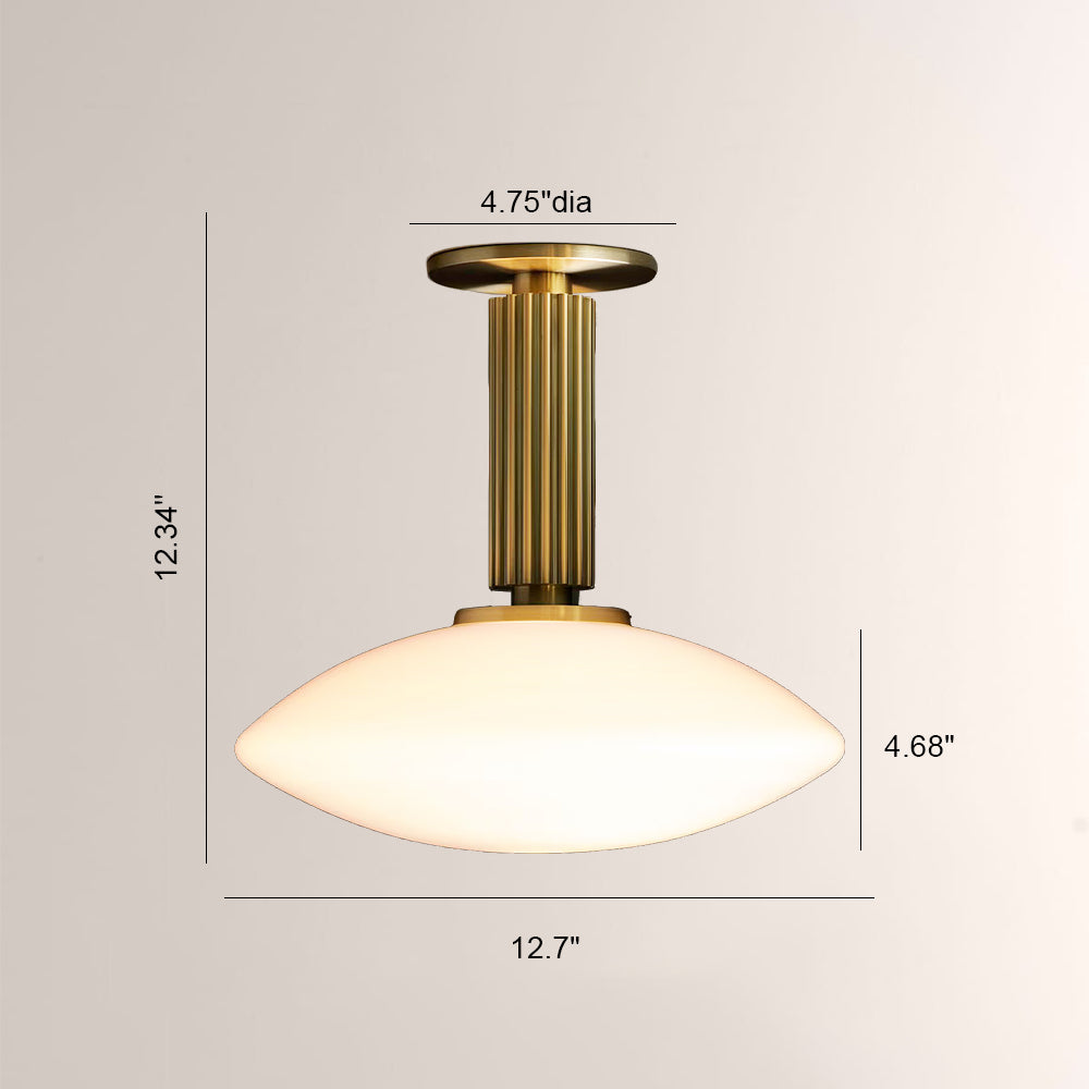 Merlyn Ribbed Brass Opal Glass Flushmount
