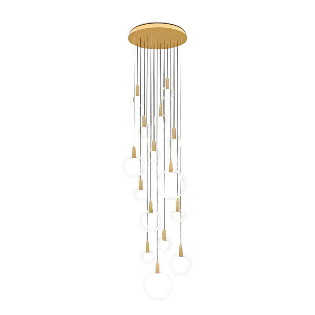 Minimalist Rings Stepless Dimming LED Nordic Duplex Stair Chandelier