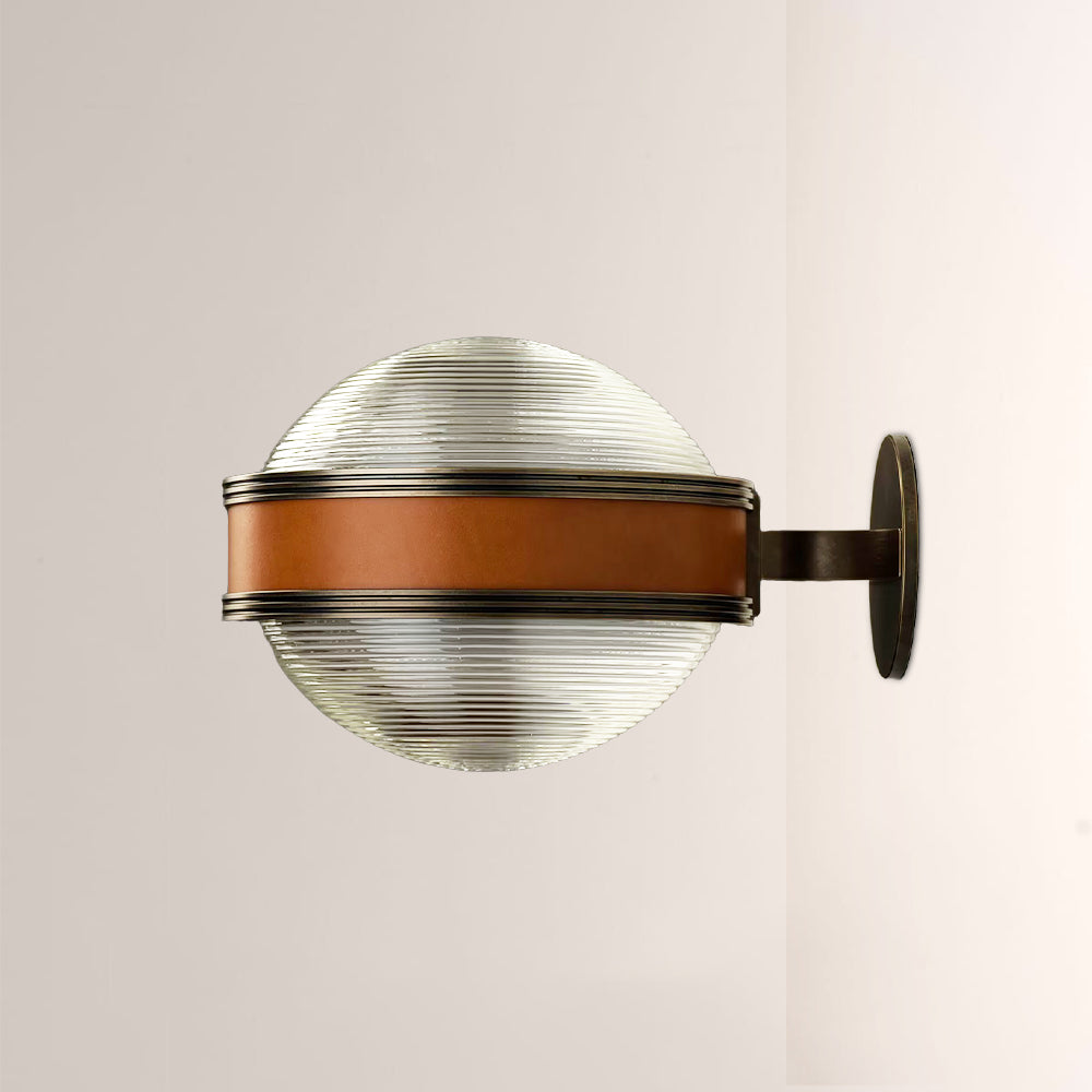 Monterra Leather-Accented Ribbed Glass Sconce