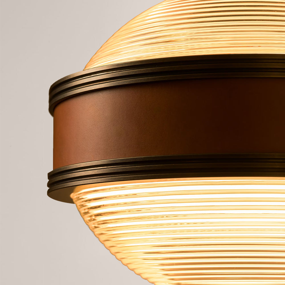 Monterra Leather-Accented Ribbed Glass Sconce