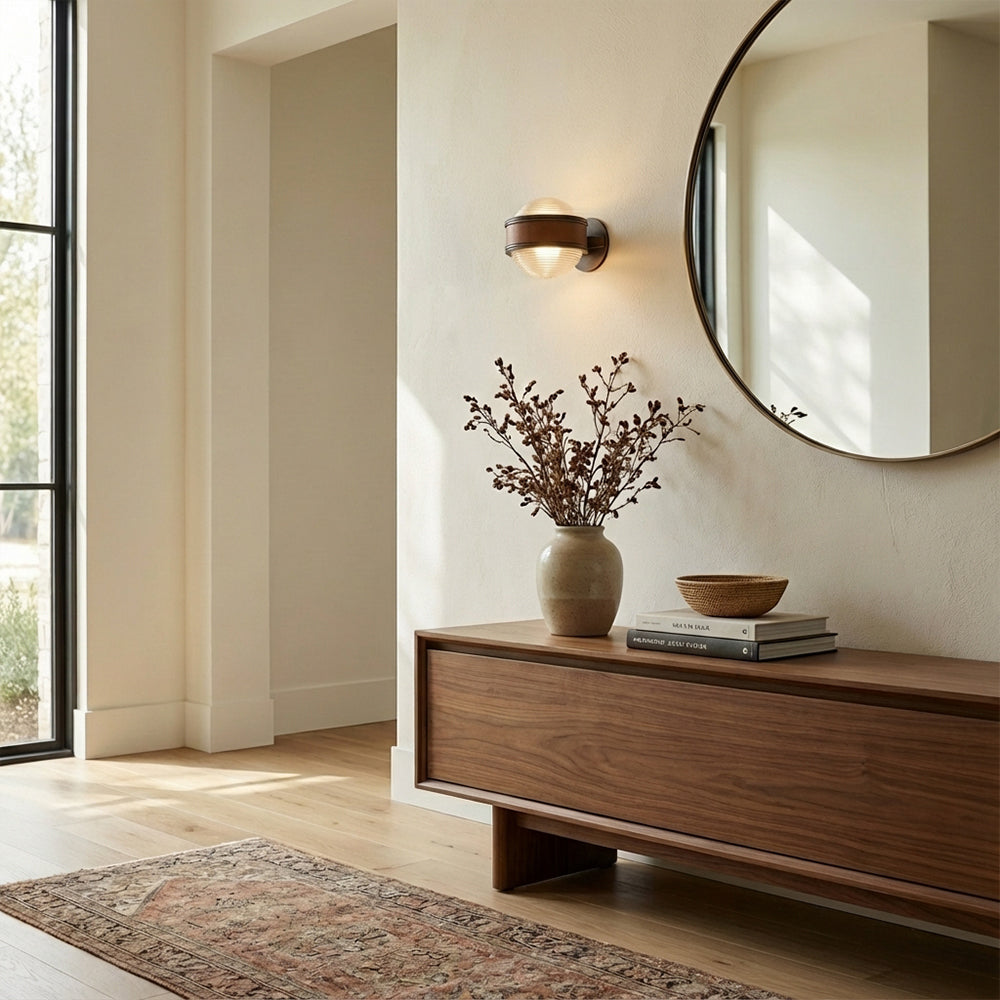 Monterra Leather-Accented Ribbed Glass Sconce