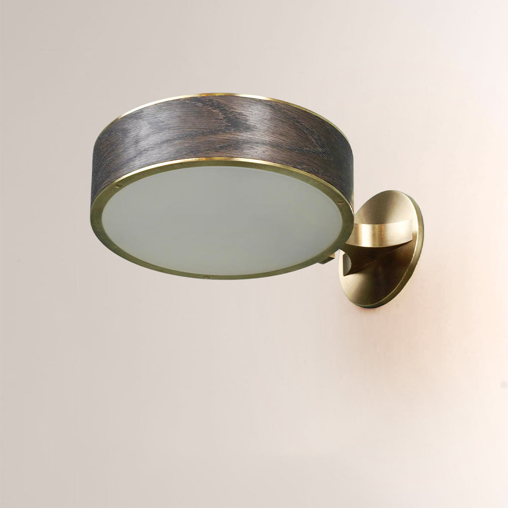 Monterra Wood Grain Brass Drum Wall Sconce