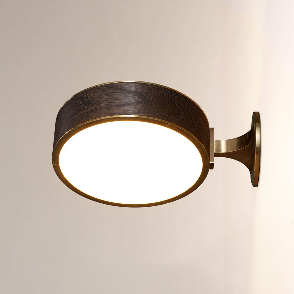 Monterra Wood Grain Brass Drum Wall Sconce