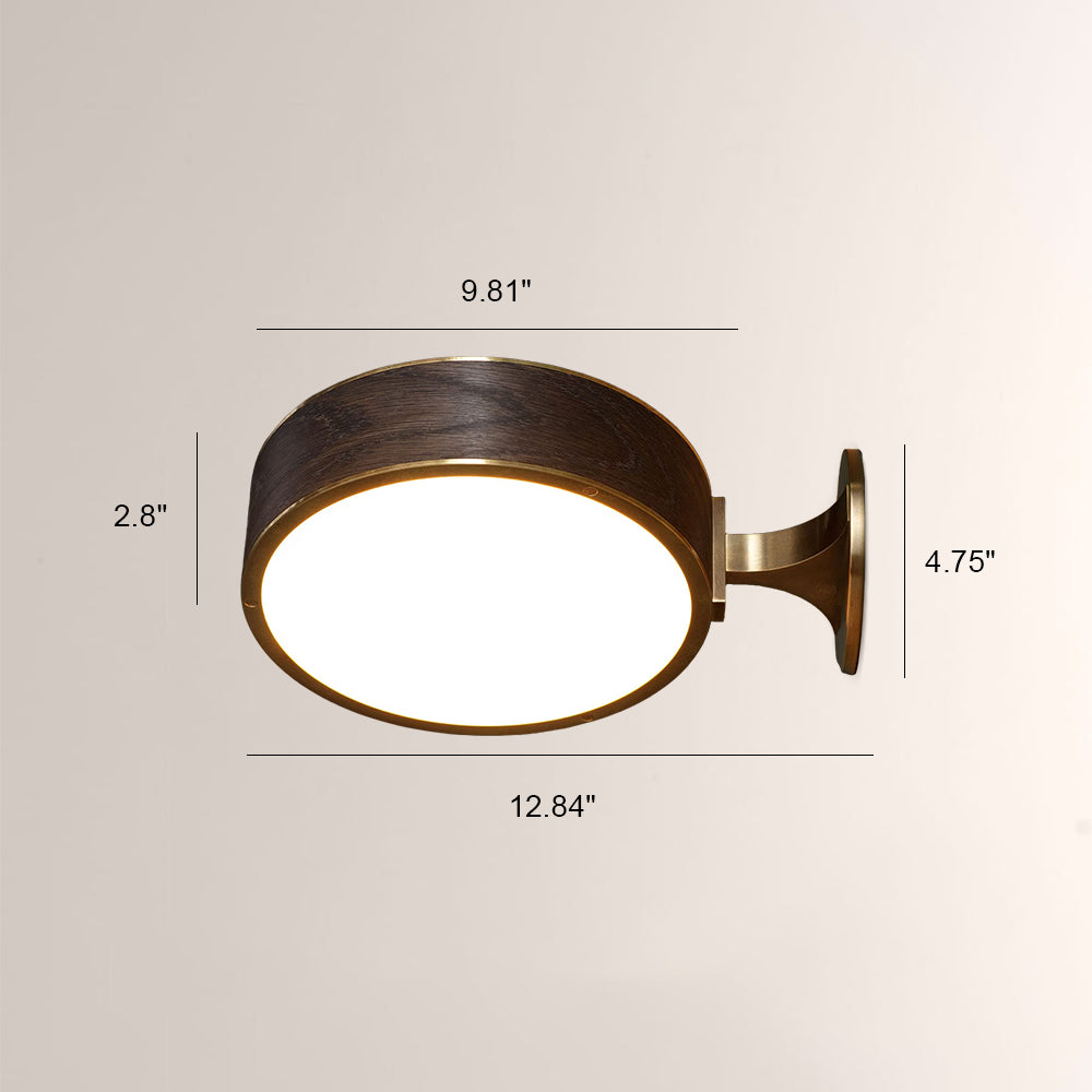 Monterra Wood Grain Brass Drum Wall Sconce