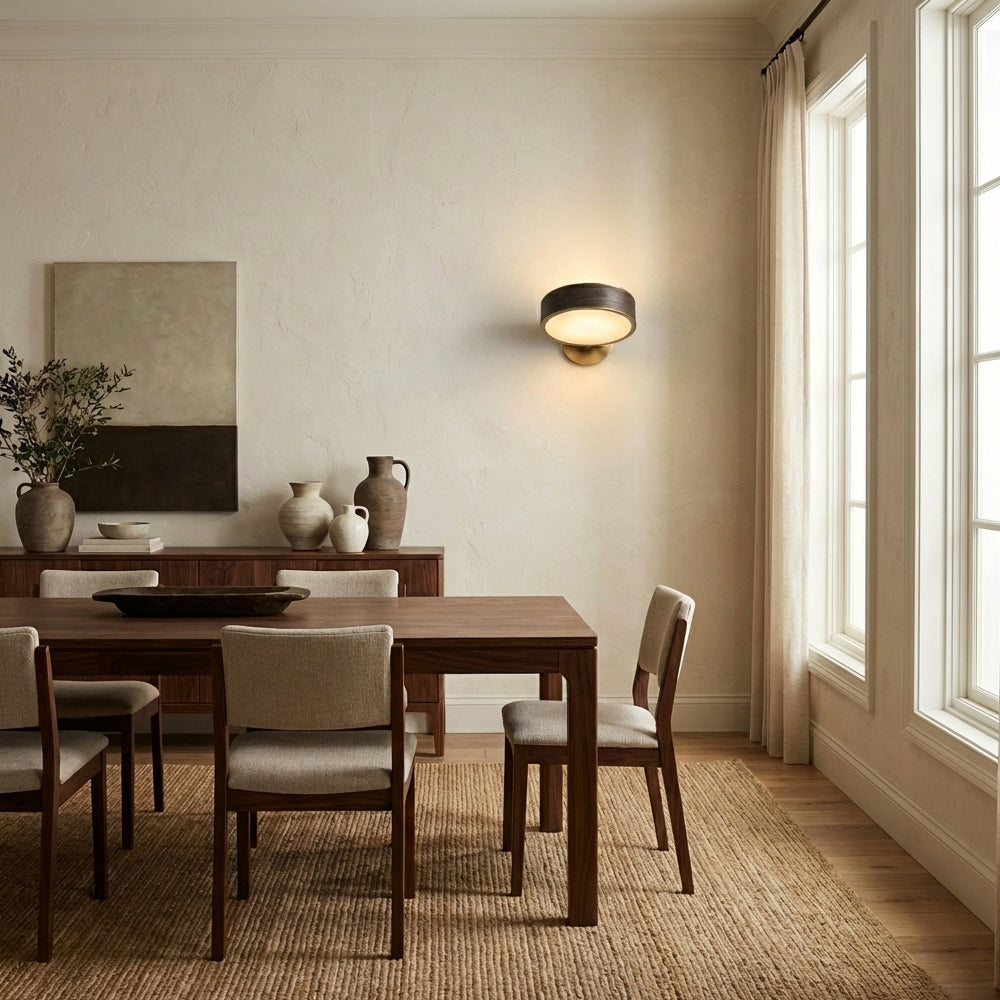 Monterra Wood Grain Brass Drum Wall Sconce