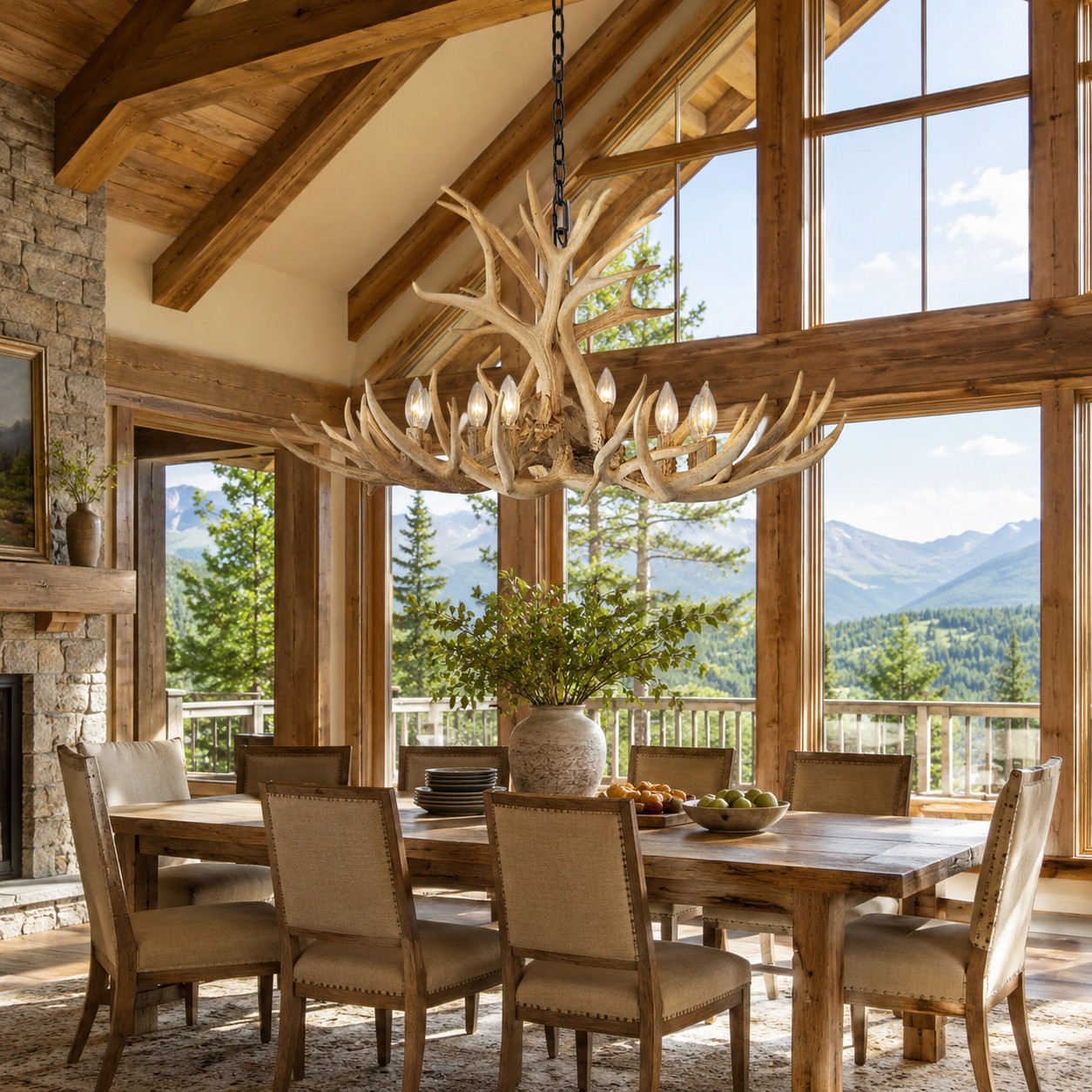 Natural Antler Chandelier 36"