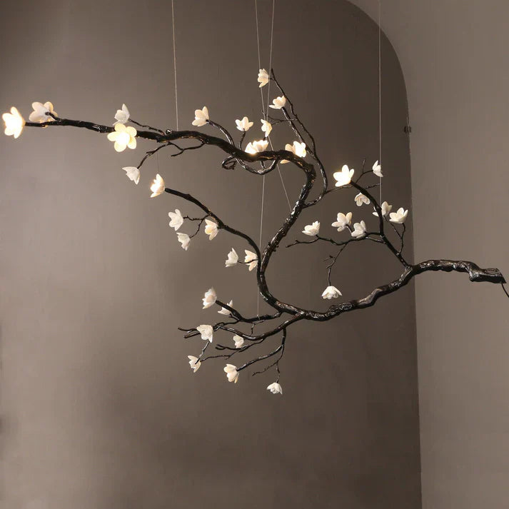 Noir Magnolia Branch & Porcelain Bloom Chandelier