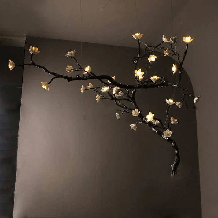 Noir Magnolia Branch & Porcelain Bloom Chandelier