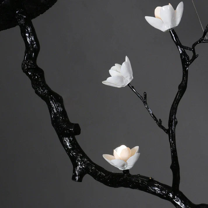 Noir Magnolia Branch & Porcelain Bloom Chandelier