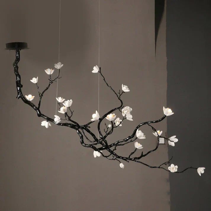 Noir Magnolia Branch & Porcelain Bloom Chandelier