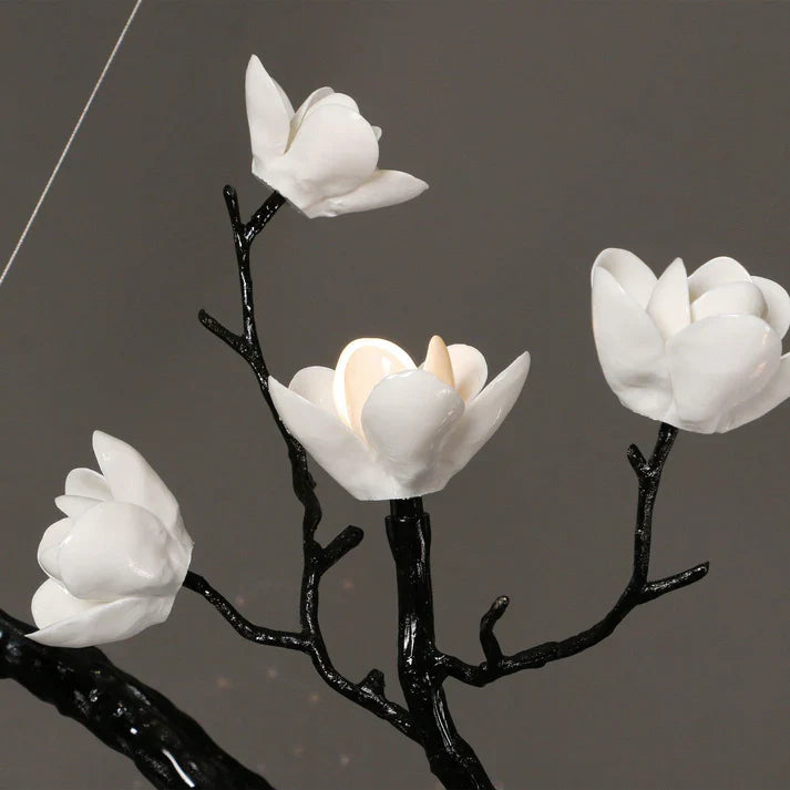 Noir Magnolia Branch & Porcelain Bloom Chandelier