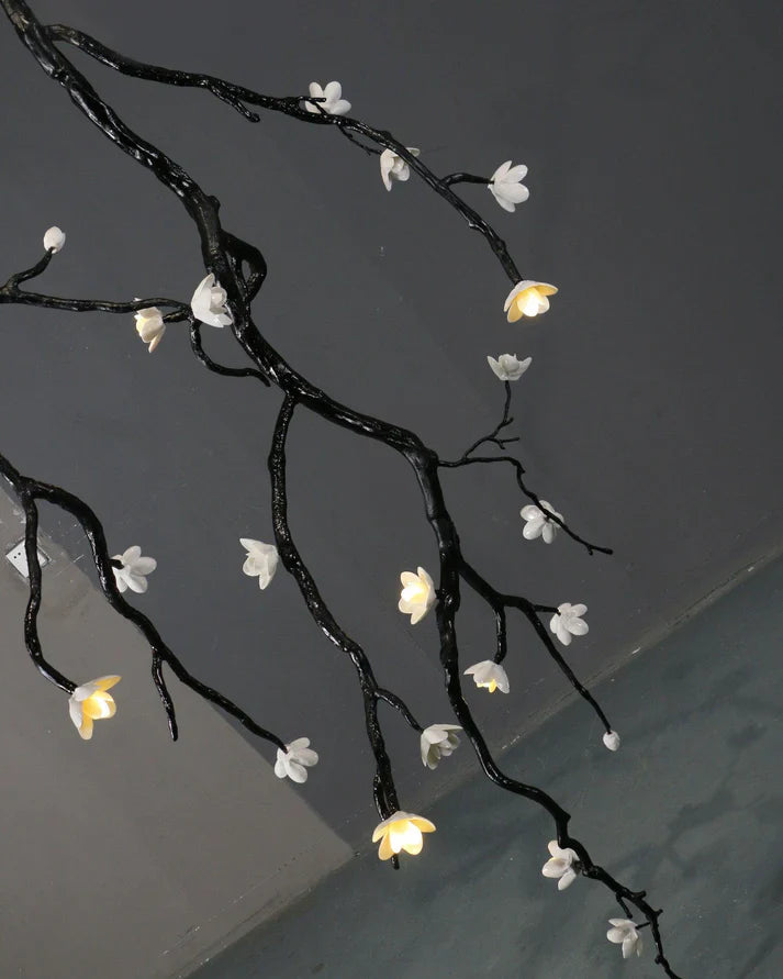 Noir Twisted Branch & Porcelain Bloom Candelabrum Chandelier