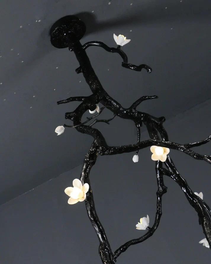 Noir Twisted Branch & Porcelain Bloom Candelabrum Chandelier