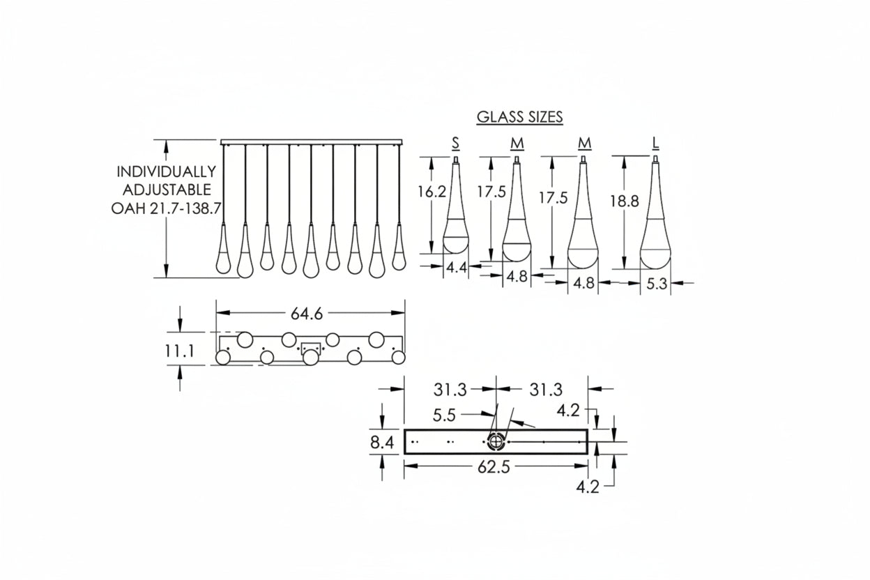 Raindrop Glass Linear Chandelier - kimoylights