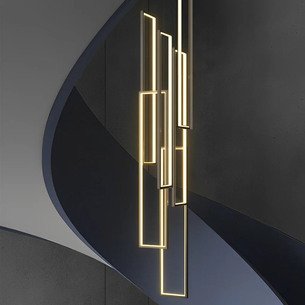 Rectangular Frame Aluminum LED Black Nordic Duplex Stair Chandelier