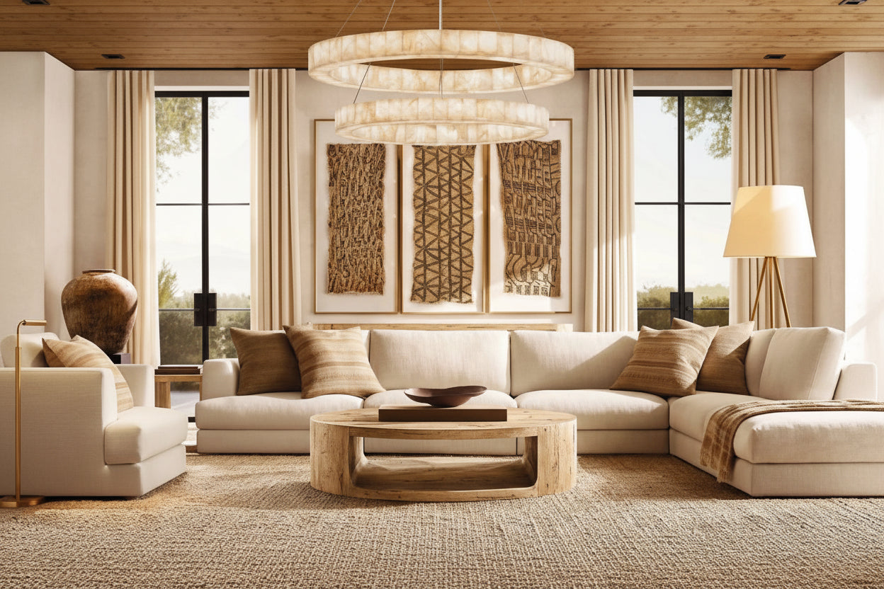 Riveage 2-tier Round Calcite Chandelier 60" - kimoylights