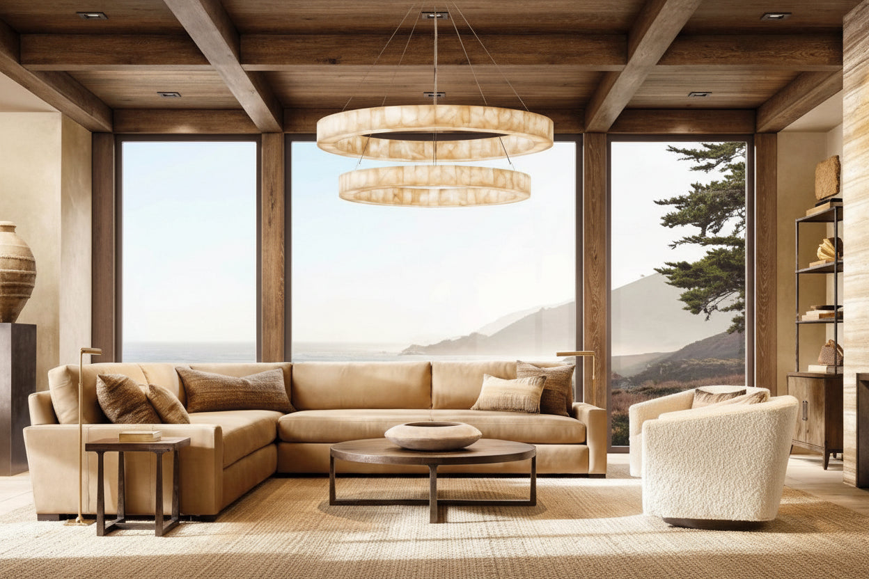 Riveage 2-tier Round Calcite Chandelier 60" - kimoylights