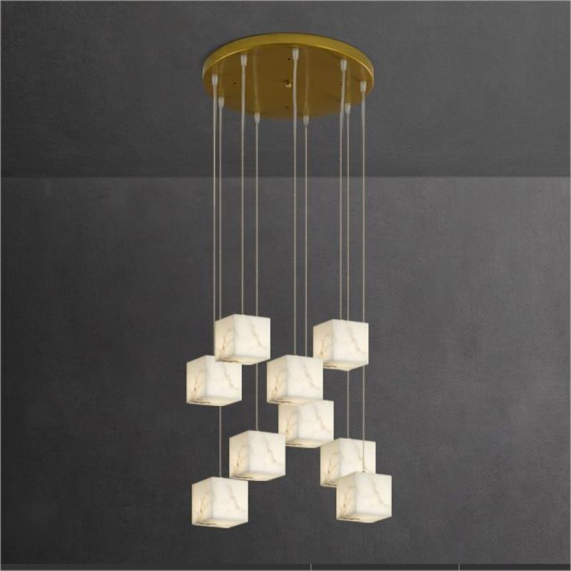 Alabaster Cube Foyer Staircase Long Chandelier - thebelacan