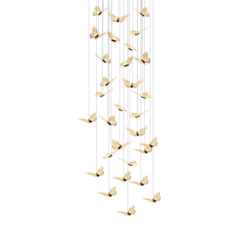 Small Butterflies Creative Three Step Dimming Modern Long Chandelier