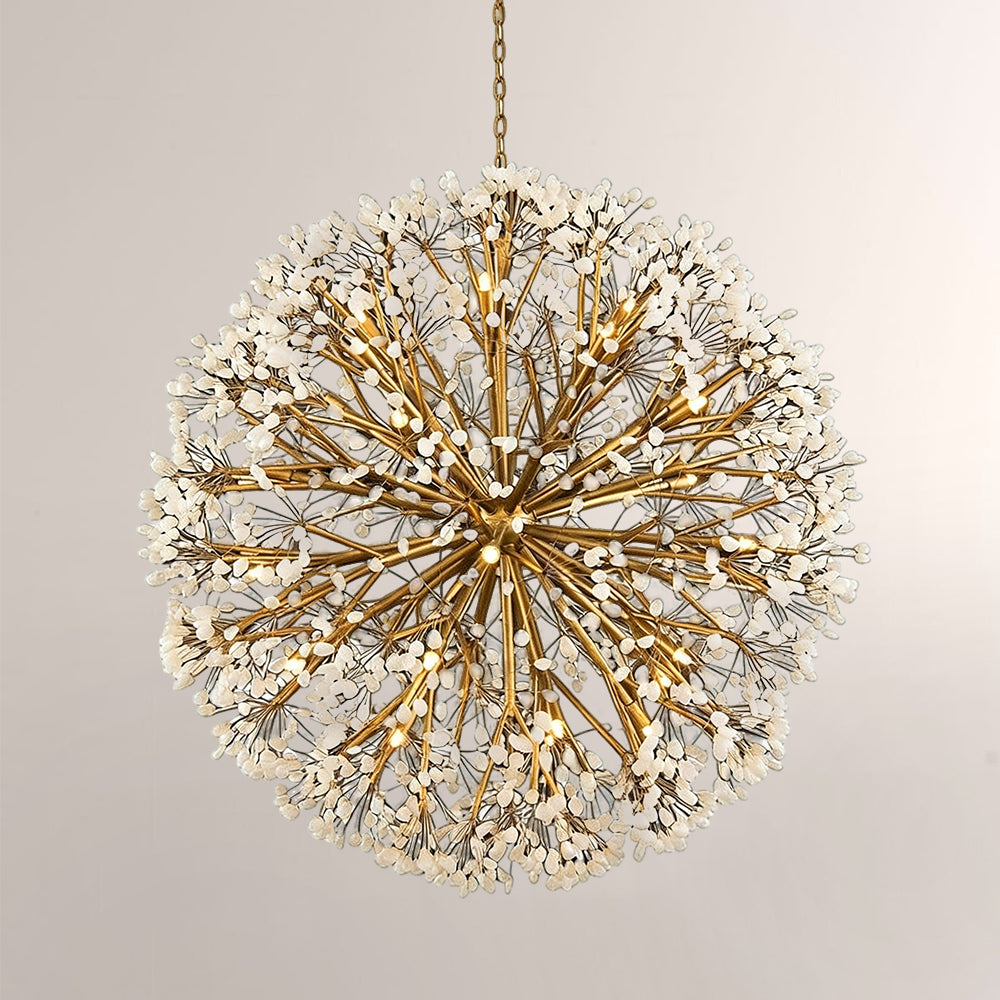 Spherical Thirty-Light Stone Quartz Chandelier
