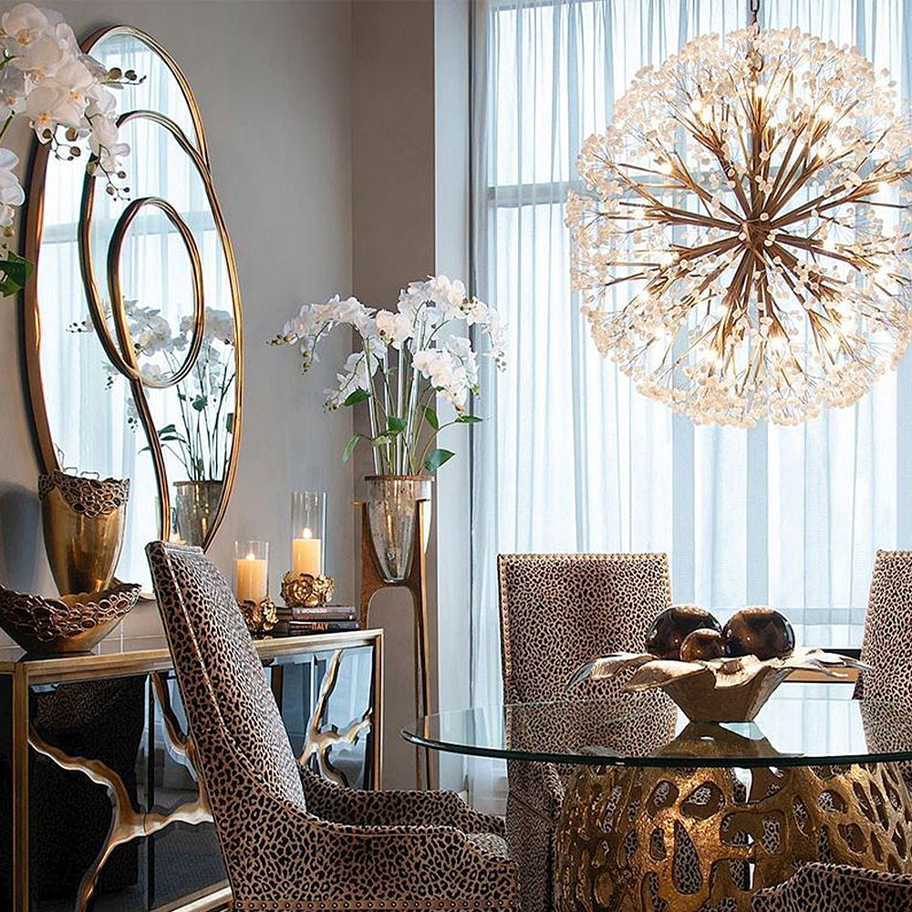 Spherical Thirty-Light Stone Quartz Chandelier