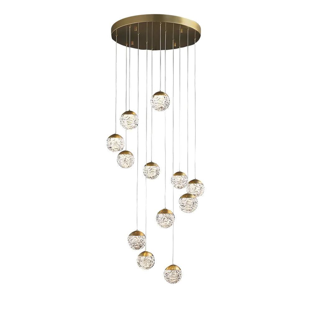 Spiral Pineapple Multi Glass Ball Staircase Chandelier