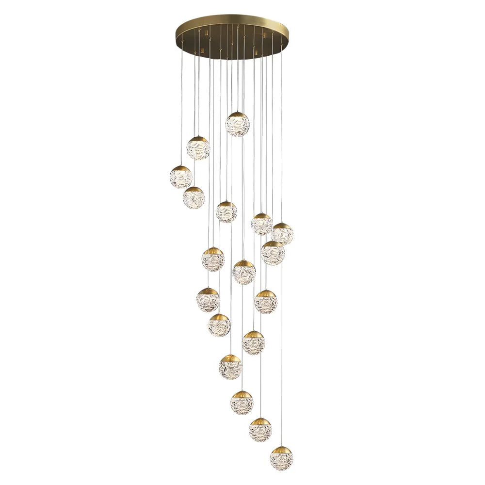 Spiral Pineapple Multi Glass Ball Staircase Chandelier