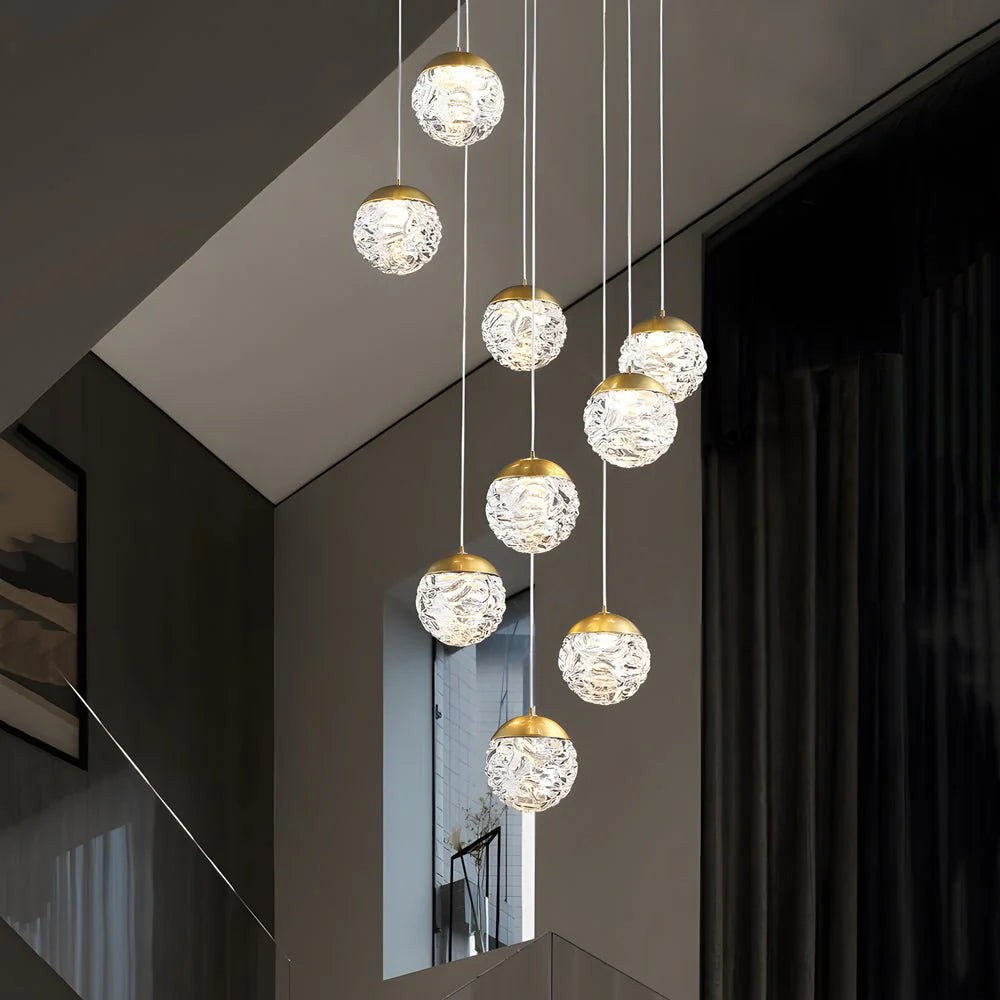 Spiral Pineapple Multi Glass Ball Staircase Chandelier