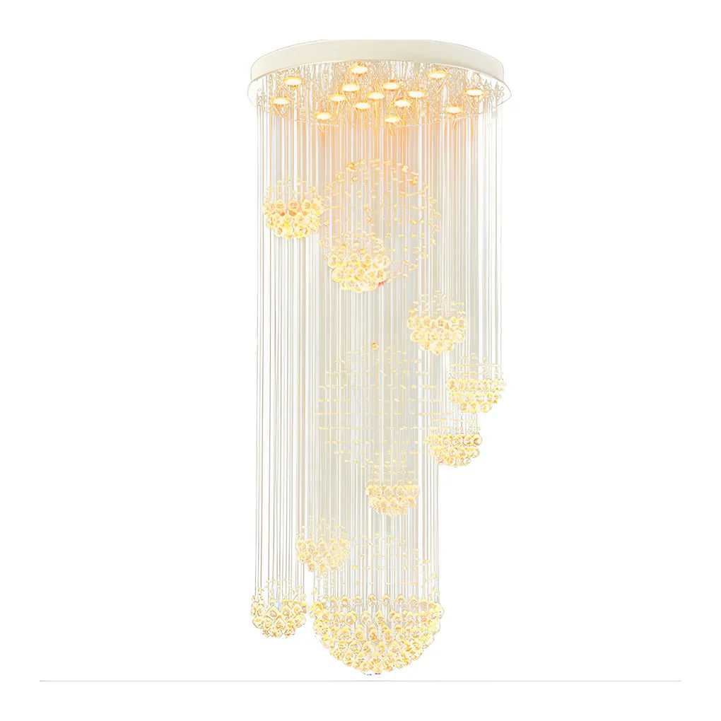 Spiral Raindrop Crystal Ball Three Step Dimming LED Staircase Chandelier