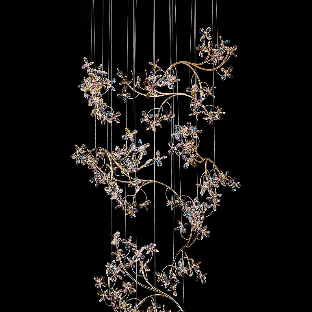 Modern Staircase Chandelier Crystal Hollow Rotating Ceiling Light