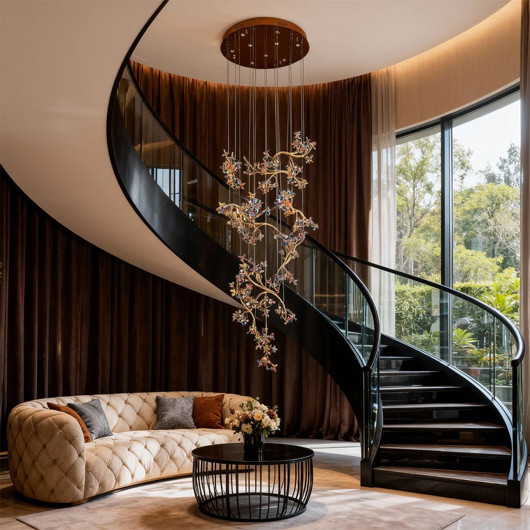 Modern Staircase Chandelier Crystal Hollow Rotating Ceiling Light