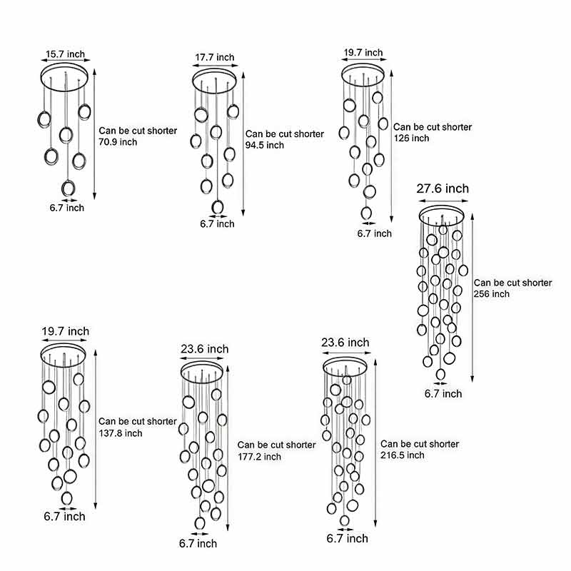 Staircase Lighting Chandelier LED Ring Cluster Rotating Ceiling Light